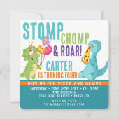 Dinosaur Pizza Party Square Invitation Kaart (Voorkant)