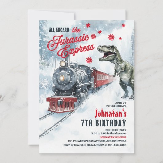 Dinosaur Polar Express verjaardagsfeestje uitnodig Kaart (Voorkant)