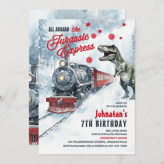 Dinosaur Polar Express verjaardagsfeestje uitnodig Kaart (Voorkant / Achterkant)