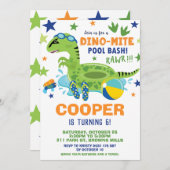 Dinosaur Pool Birthday Party Bash Boy Dino Floatie Kaart (Voorkant / Achterkant)