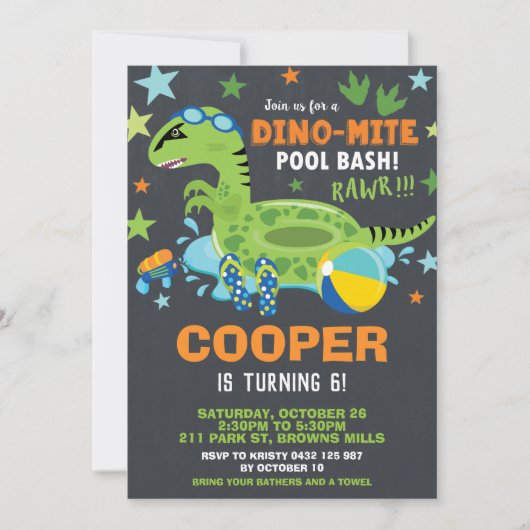 Dinosaur Pool Birthday Party Bash Boy Dino-miet Kaart (Voorkant)