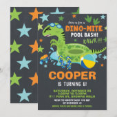 Dinosaur Pool Birthday Party Bash Boy Dino-miet Kaart (Voorkant / Achterkant)