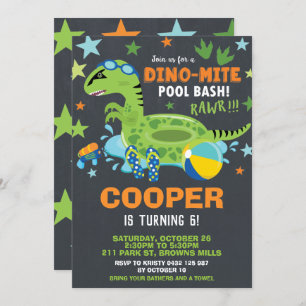 Dinosaur Pool Birthday Party Bash Boy Dino-miet Kaart