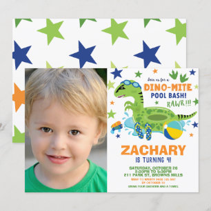 Dinosaur Pool Birthday Party Bash Boy Swim Floatie Kaart