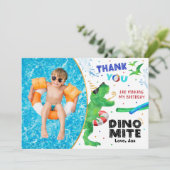 Dinosaur Pool Party Dank u kaart met foto (Staand voorkant)