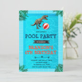 Dinosaur pool party thema uitnodiging (Staand voorkant)