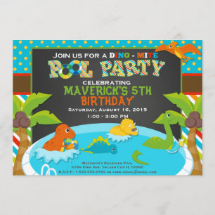 Dinosaur Pool Party Uitnodiging - Verjaardagsfeest