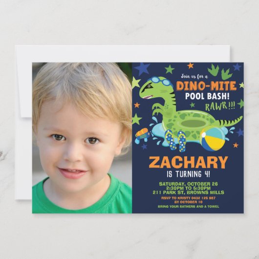 Dinosaur Pool Verjaardagsfeestje Bash Boy Dino Flo Kaart (Voorkant)