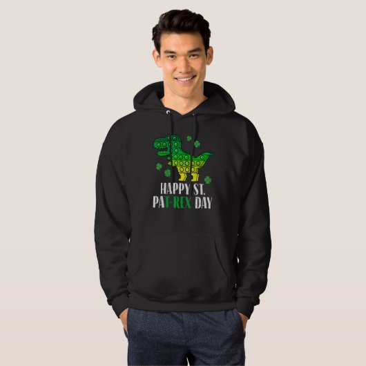 Dinosaur Popper Happy T Rex St Patrick's Day Irish Hoodie (Voorkant volledig)