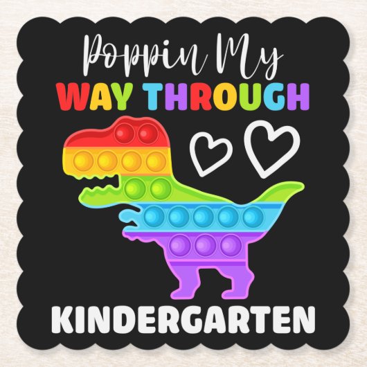 Dinosaur Poppin My Way Through Kindergarten Kartonnen Onderzetters (Voorkant)