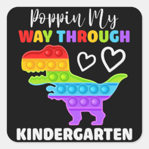 Dinosaur Poppin My Way Through Kindergarten Vierkante Sticker