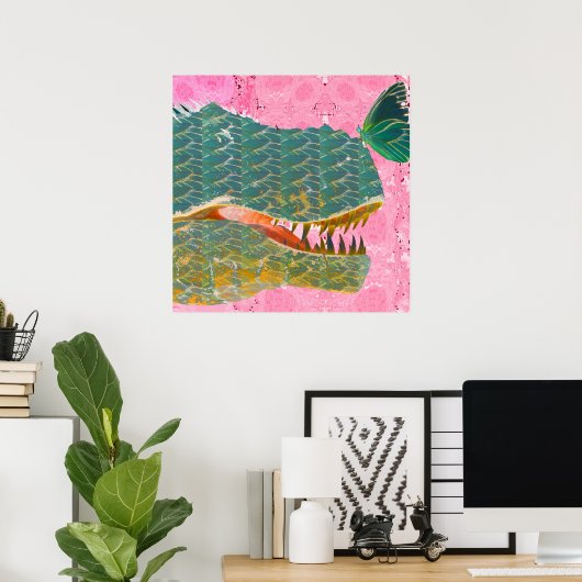 Dinosaur-Poster met Butterfly Art Print (Thuiskantoor)