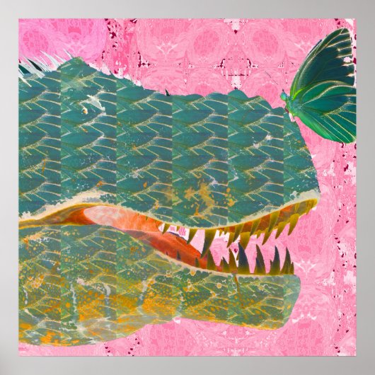 Dinosaur-Poster met Butterfly Art Print (Voorkant)