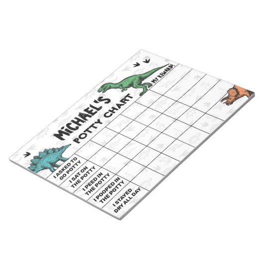 Dinosaur Potty Chart Persoonlijke naam en taken Notitieblok (Schuin)