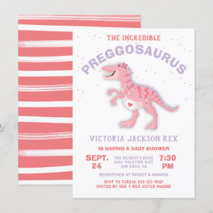 Dinosaur Preggosaurus Baby shower Girl Kaart