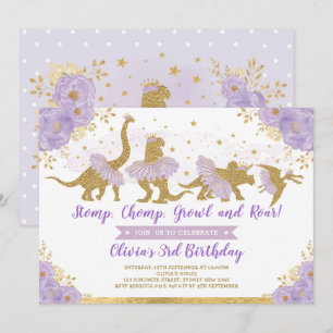 Dinosaur Princess Ballerina Pink Floral Birthday Kaart