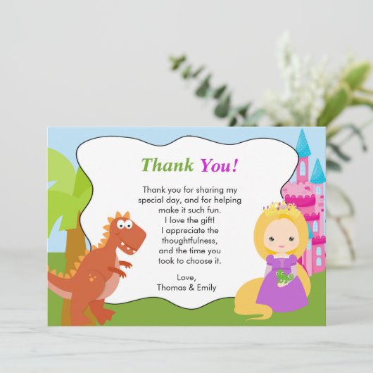 Dinosaur Princess bedankkaart (Staand voorkant)