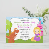 Dinosaur Princess Invitation Kids Birthday Party 1 Kaart (Staand voorkant)