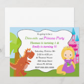 Dinosaur Princess Invitation Kids Birthday Party 1 Kaart (Voorkant / Achterkant)