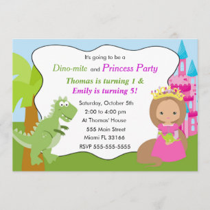 Dinosaur Princess Invitation Kids Birthday Party 2 Kaart