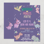 Dinosaur Princess Party 4e verjaardag Kaart (Voorkant / Achterkant)
