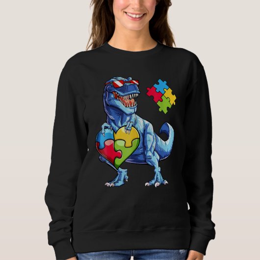 Dinosaur Puzzle Piece Autism Awareness Boys Kinder Trui (Voorkant)