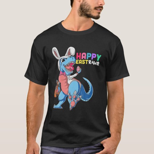 Dinosaur Rabbit Easter Day Eggs Dab Boys Girls Kin T-shirt (Voorkant)