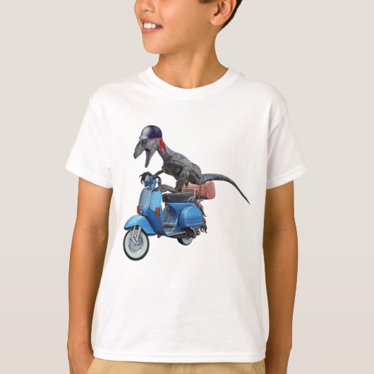 Dinosaur Raptor op een scooter T-shirt (Voorkant)