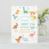 Dinosaur Rawr 3rd Birthday Party Boy Stomp Chomp Kaart (Staand voorkant)