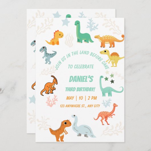 Dinosaur Rawr 3rd Birthday Party Boy Stomp Chomp Kaart (Voorkant / Achterkant)