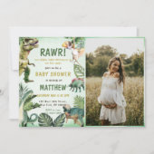 Dinosaur Rawr Boy Baby Shower Party Photo Kaart (Voorkant)