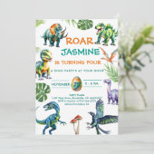 Dinosaur Rawr Leuke verjaardagsfeestje uitnodiging (Staand voorkant)
