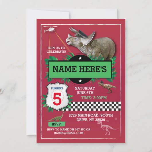 Dinosaur Red Cops Fun T-Rex Blue Kaart (Voorkant)