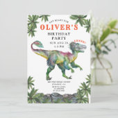 Dinosaur Red Green Black Kind Birthday Uitnodiging (Staand voorkant)
