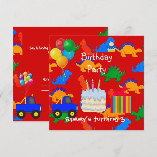 Dinosaur Red van de derde verjaardag van het kind Kaart (Voorkant / Achterkant)