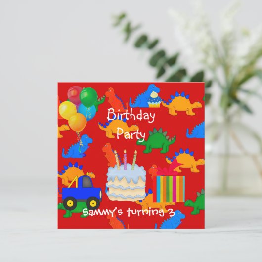 Dinosaur Red van de derde verjaardag van het kind Kaart (Staand voorkant)