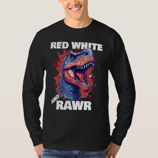 Dinosaur Red White Rawr American Flag 4th of July  T-shirt (Voorkant)