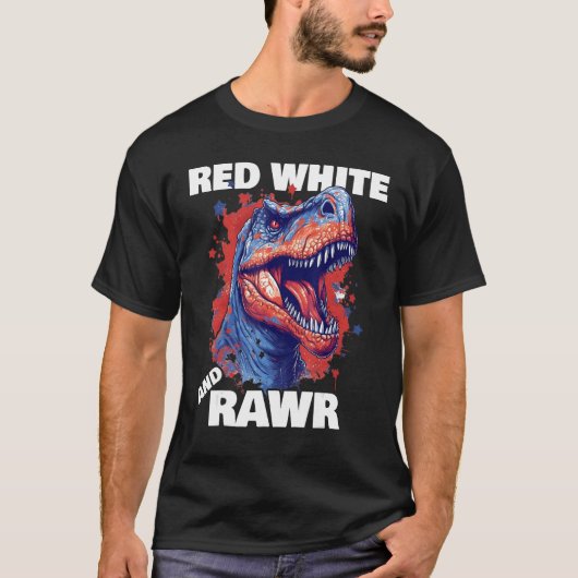 Dinosaur Red White Rawr American Flag 4th of July  T-shirt (Voorkant)