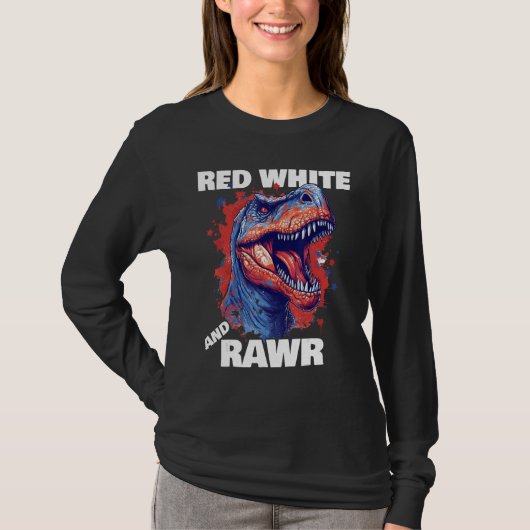 Dinosaur Red White Rawr American Flag 4th of July  T-shirt (Voorkant)