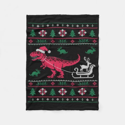Dinosaur Reindeer Sleigh Ugly Christmas  Fleece Deken (Voorkant)