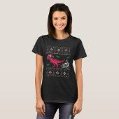 Dinosaur Reindeer Sleigh Ugly Christmas T-shirt (Voorkant volledig)