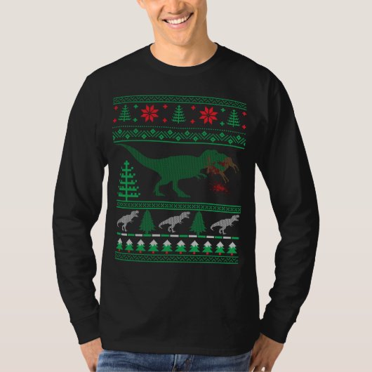 Dinosaur Reindeer Tree Rex Ugly KerstSweater T-shirt (Voorkant)