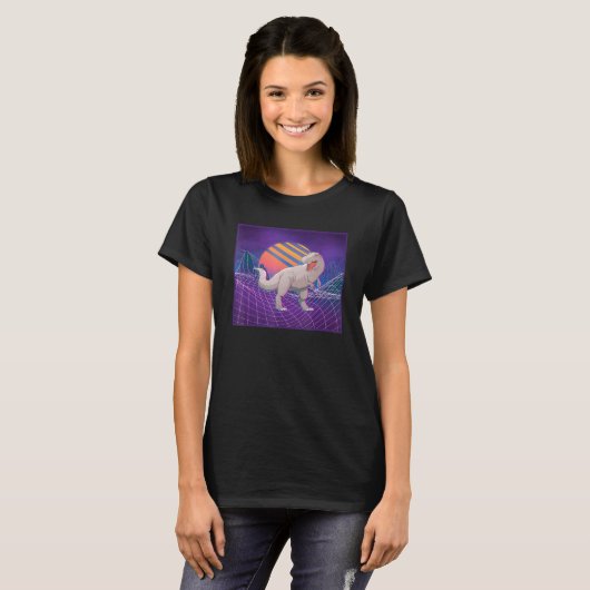 Dinosaur Retro Computer Landscape Sunset Vaporwave T-shirt (Voorkant volledig)