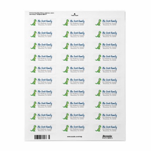Dinosaur Return Address Labels (Full Sheet)