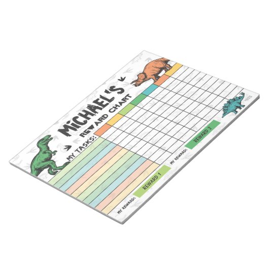 Dinosaur Reward Chart Persoonlijke Naam & Taken Notitieblok (Schuin)