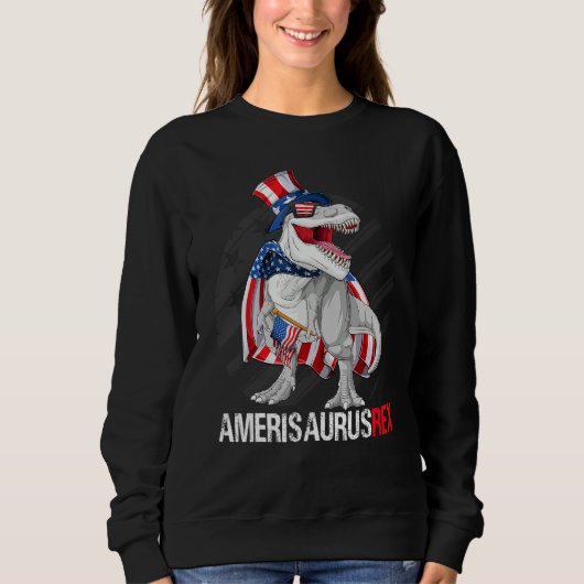 Dinosaur Rex 4th of July Boys Kids American Flag D Trui (Voorkant)