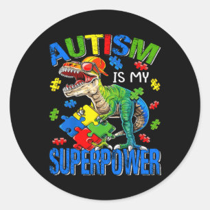 Dinosaur Rex Autism is mijn Superpower autisme Awa Ronde Sticker