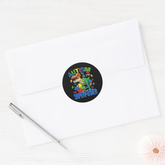 Dinosaur Rex Autism is mijn Superpower autisme Awa Ronde Sticker (Envelop)