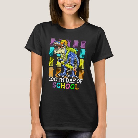 Dinosaur Rex Happy 100e dag van de schooldinatie K T-shirt (Voorkant)