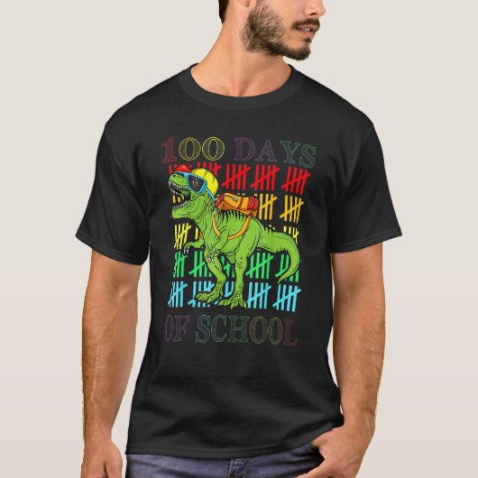 Dinosaur Rex Happy 100e dag van de schooldinatie K T-shirt (Voorkant)
